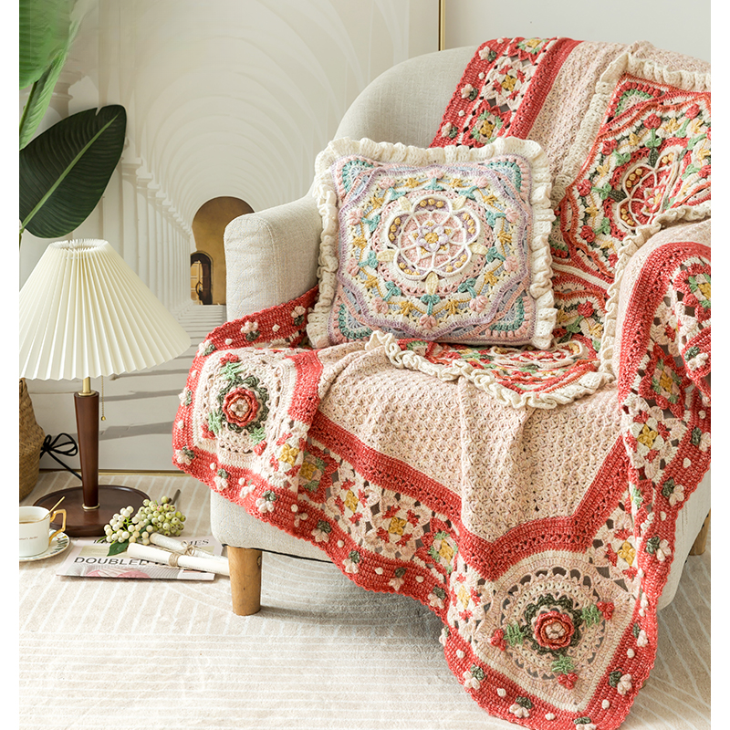 Tudor Rose Crochet DIY Kit: Luxe Throw Pillow & Blanket Set