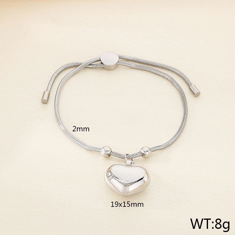 Minimalist Heart Shape 304 Stainless Steel 18K Gold Plated Ball Chain Snake Chain Bracelets In Bulk Stainless Steel Bracelets