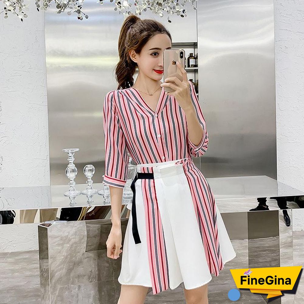 Fashion Stripe Blouse + Splice Skirt P11718