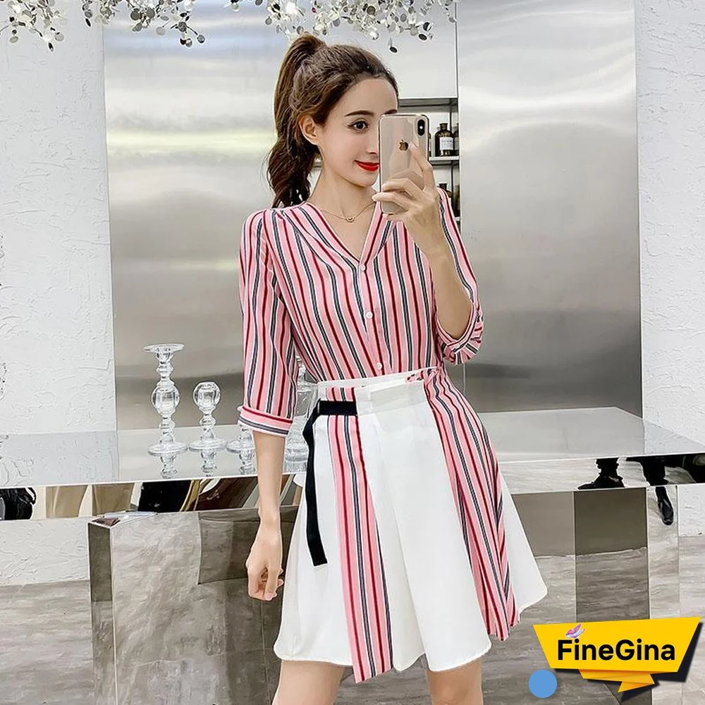 Fashion Stripe Blouse + Splice Skirt P11718