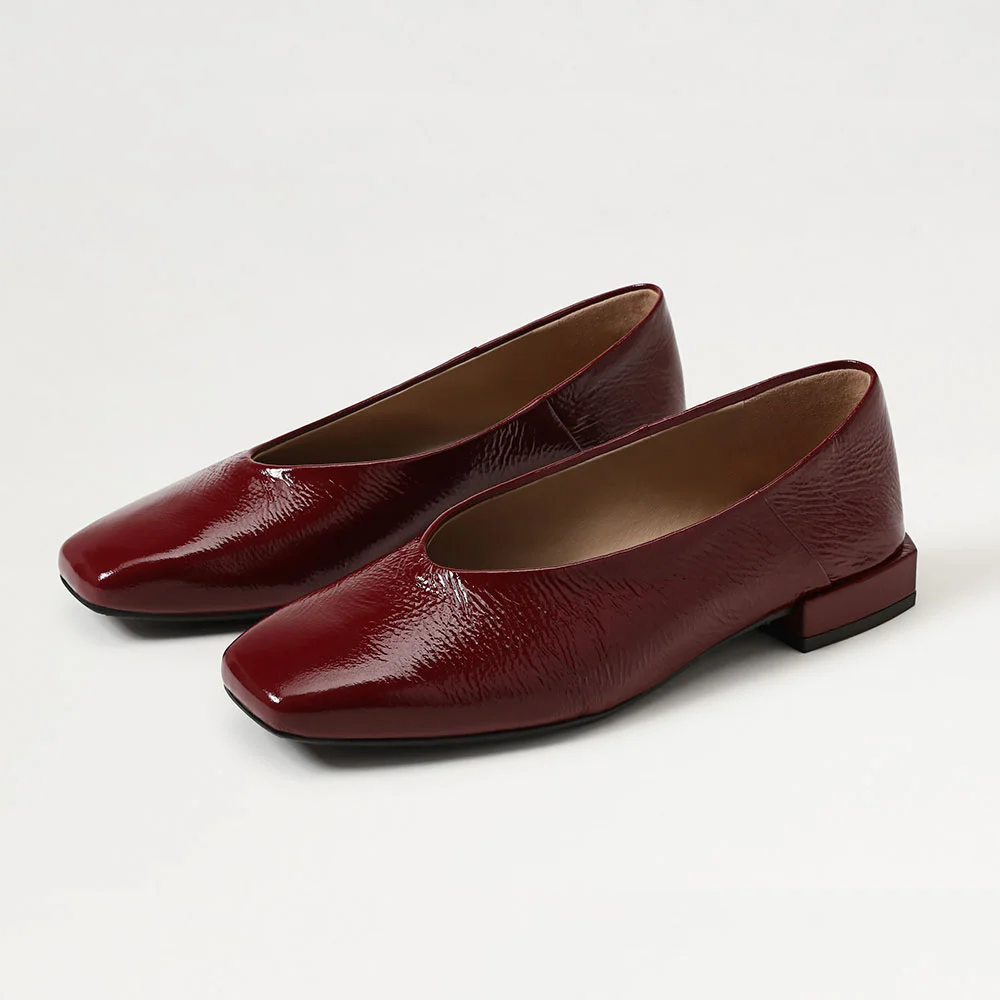 Maroon Square Toe Slip On Flat Women's Casual Business Shoes