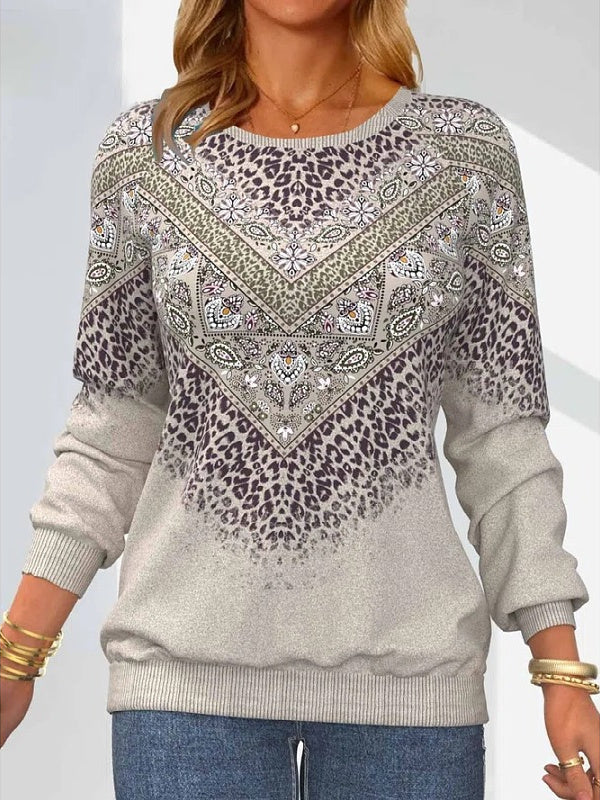 Women Long Sleeve V-neck Graphic Floral Printed Top