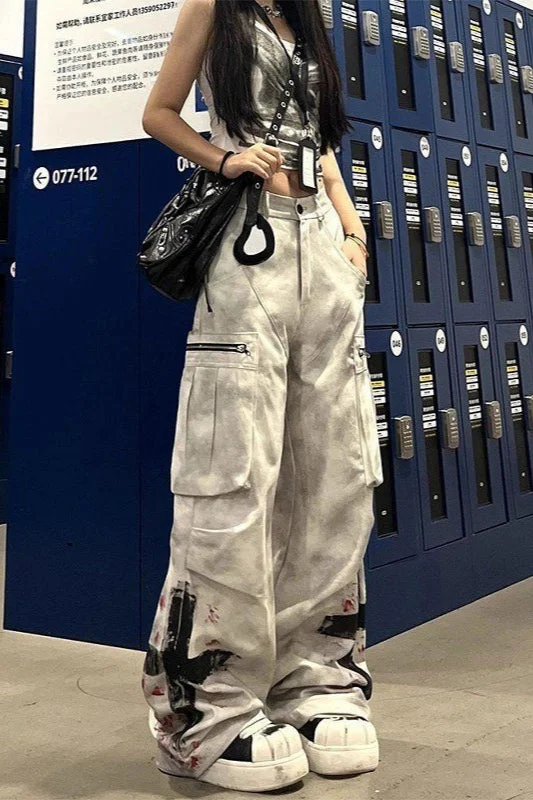 Edgy Graffiti Wide-Leg Baggy Skater Girl Pants