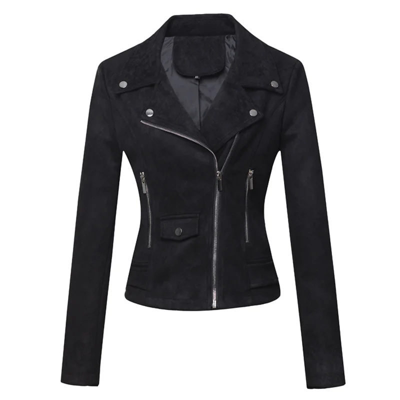 ZZheels Women's Short Leather Jacket Slim Suede Leather Coat