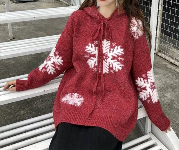 Red Christmas Snowflake Hoodie Sweater S12990
