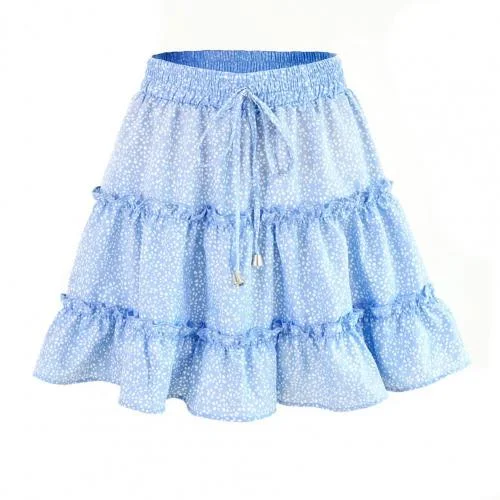 Summer Floral Print Boho  Mini Skirt Women Bandage Fashion High Waist Frills Short Skirt For Women Plus Size Pleated Skirts