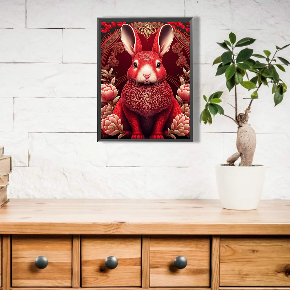 Full Round Diamond Painting 30*40cm - Red Golden Rabbit