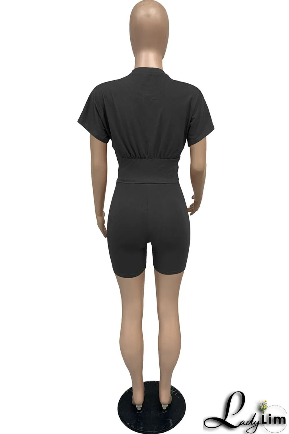 Yellow Casual Solid Split Joint O Neck Short Sleeve Two Pieces