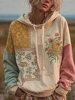 Bohemian Retro Style Plant Flower Pattern Design Casual Hoodie