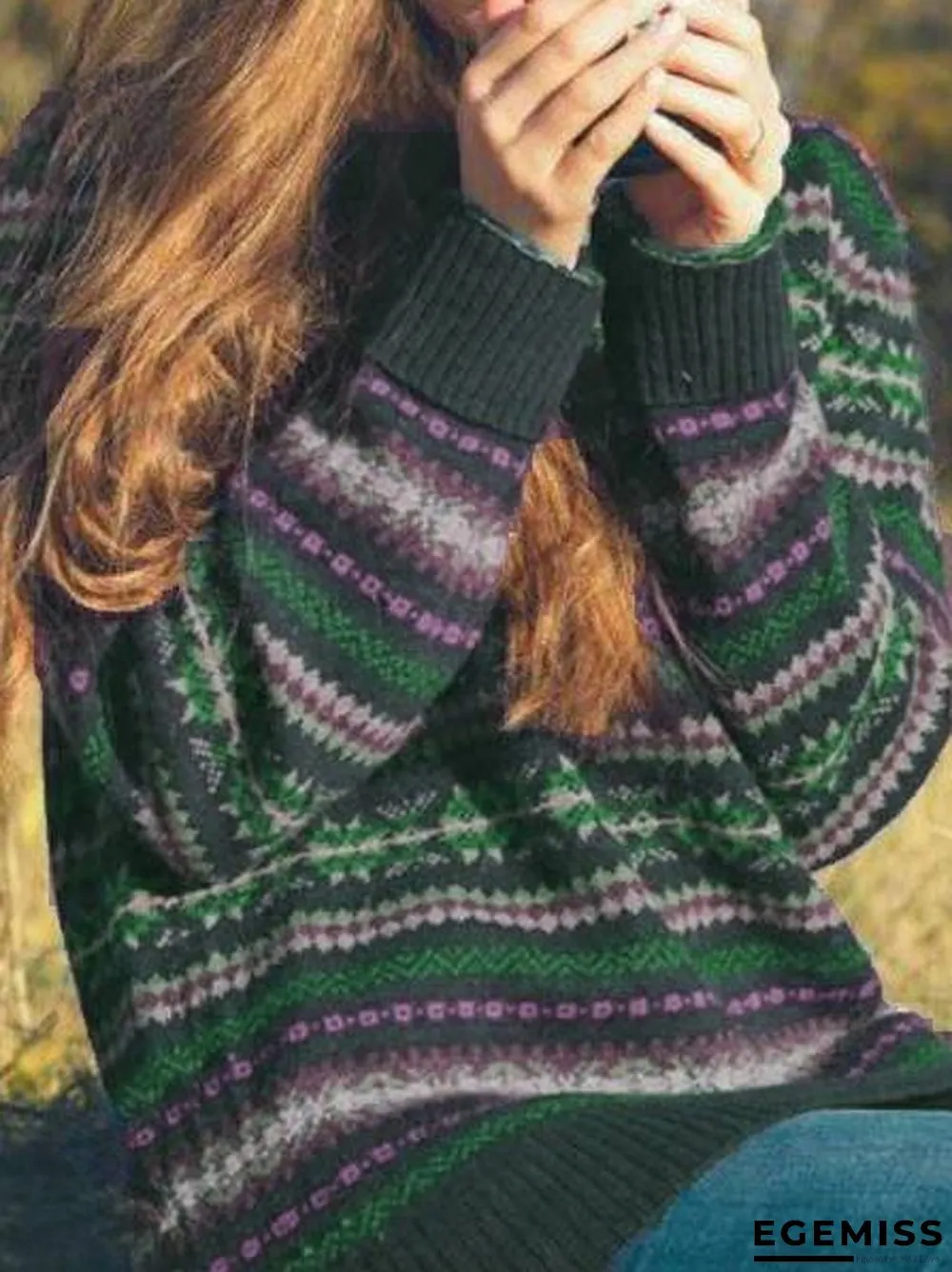 Cotton-Blend Round Neck Long Sleeve Sweater | EGEMISS