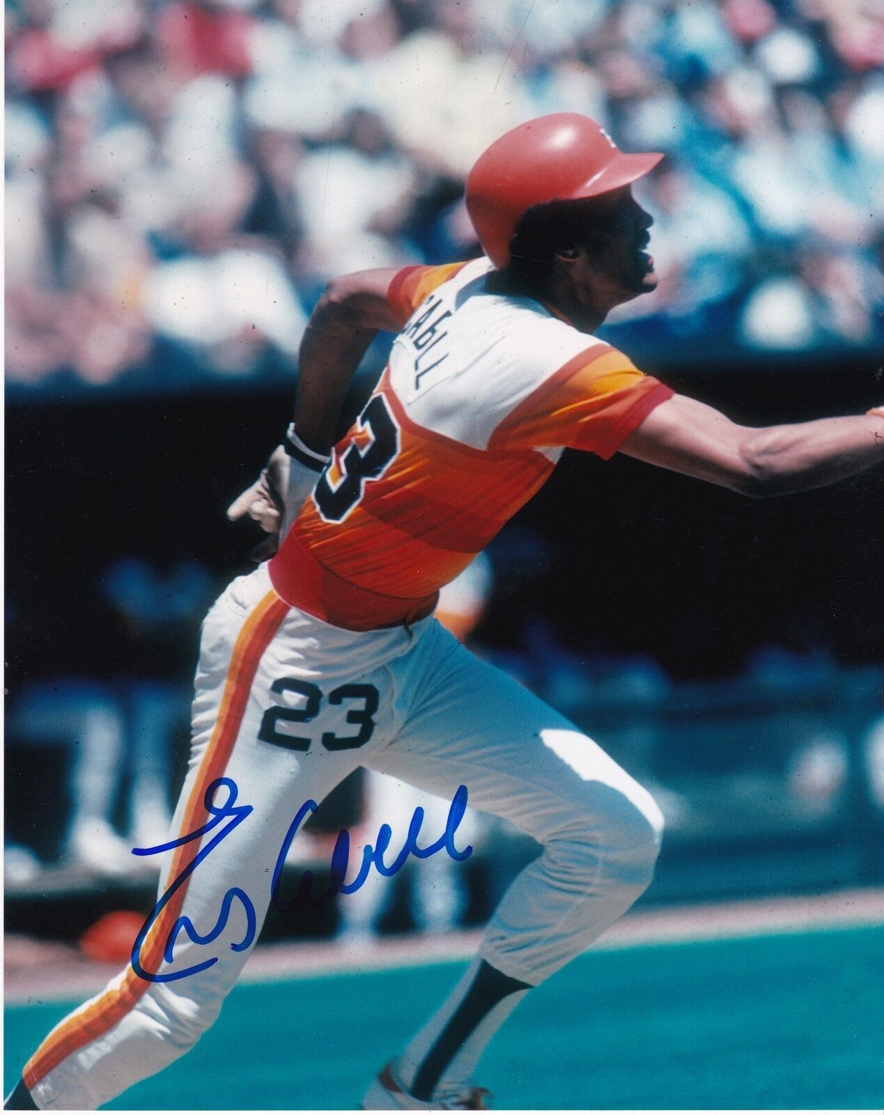 ENOS CABELL HOUSTON ASTROS ACTION SIGNED 8x10