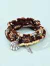 Bohemian Resort Style Shell Wood Multilayer Bracelet Set