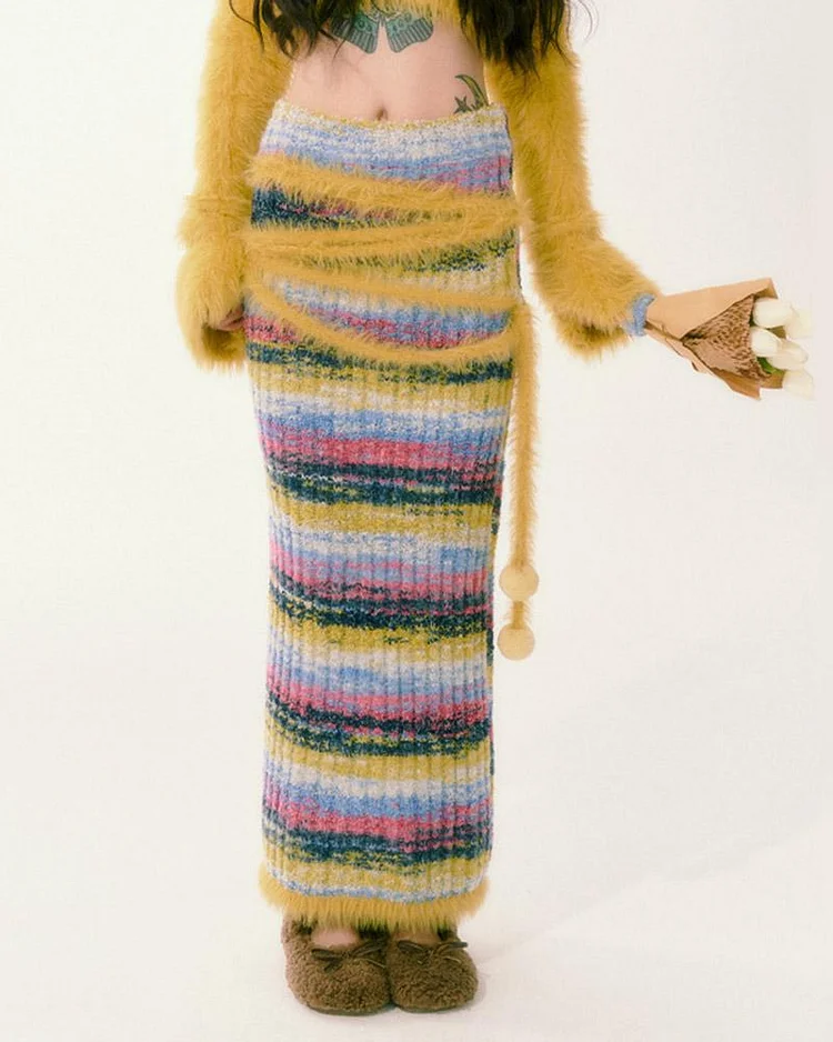 Rainbow Ribbed Maxi Skirt