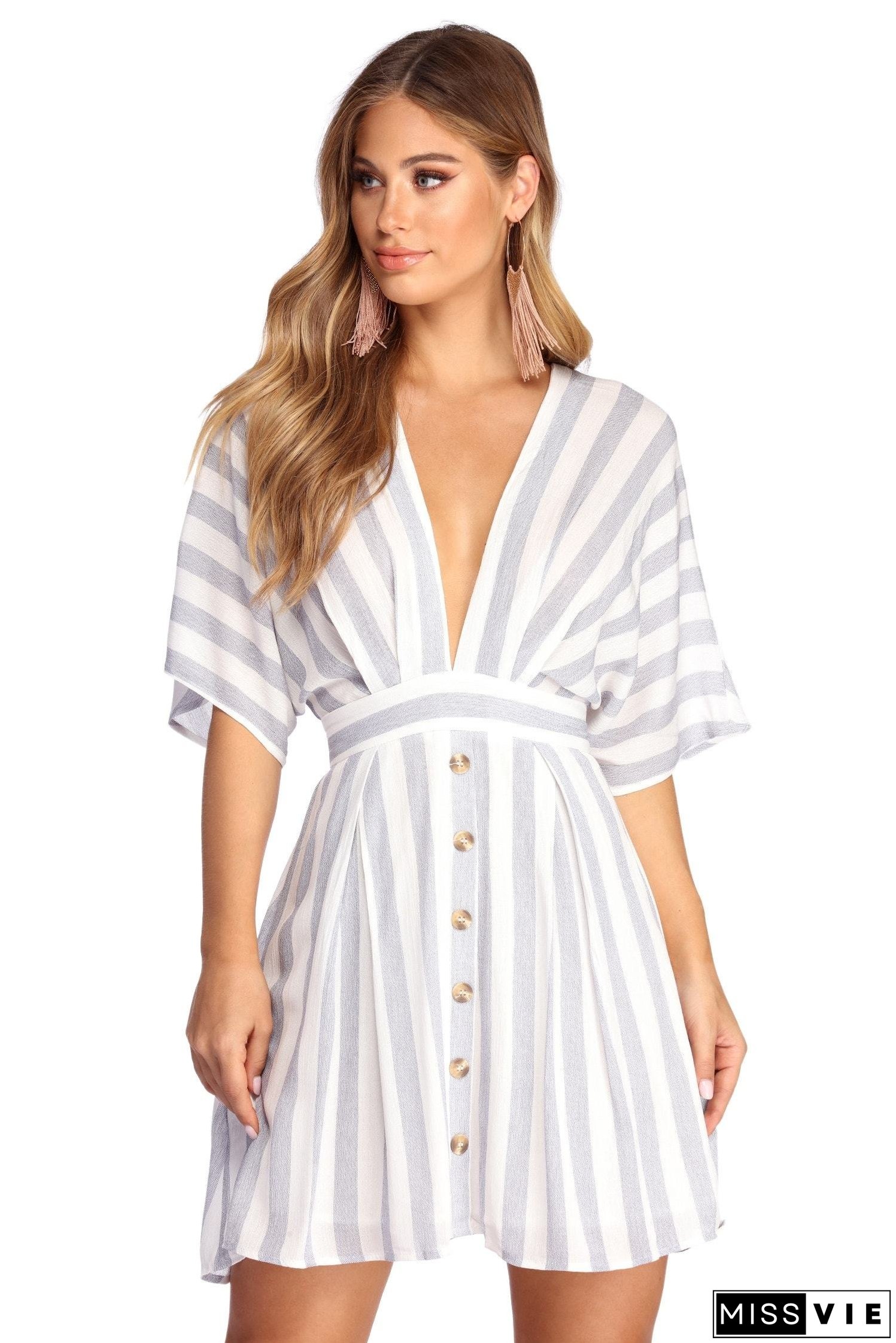 Buttoned Up Stylish In Stripes Dress