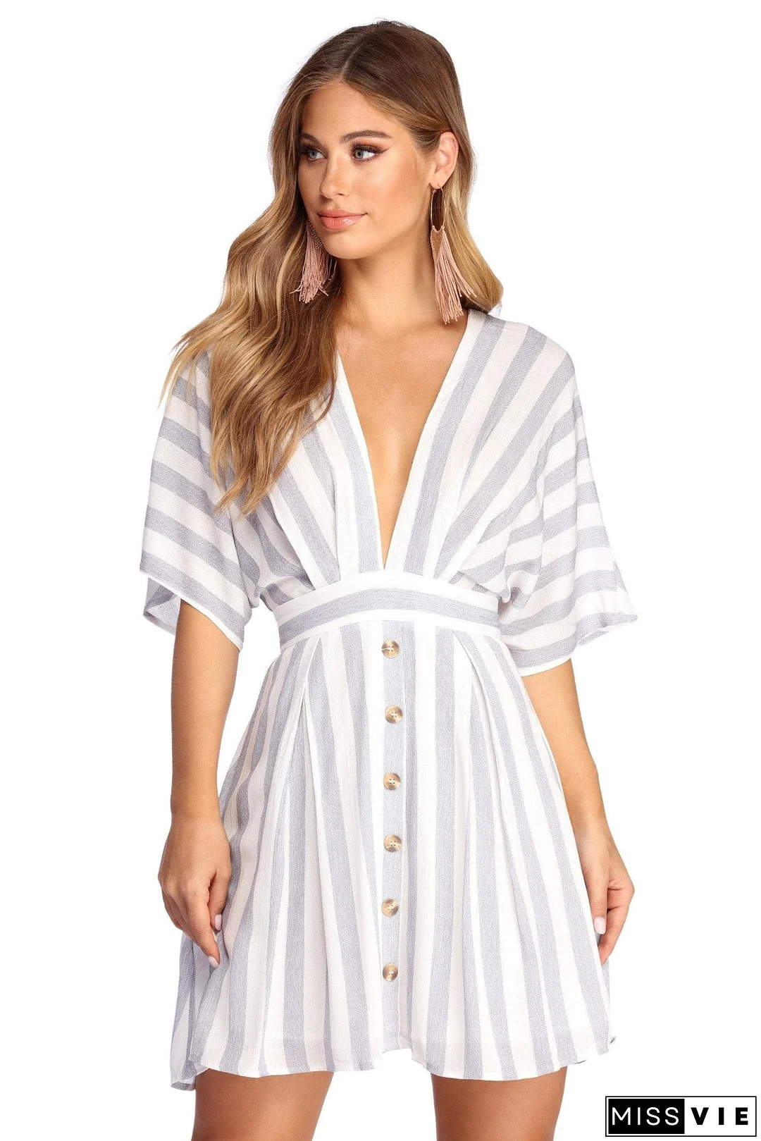 Buttoned Up Stylish In Stripes Dress