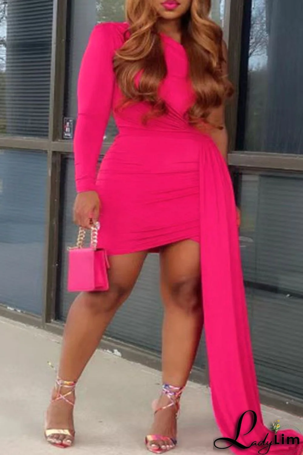 Black Elegant Solid Patchwork Oblique Collar Pencil Skirt Dresses