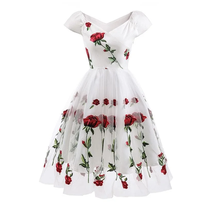 1950s Rose Embroidery Dress SP14759
