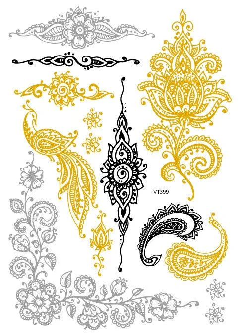 23 Kinds Wedding Party Tattoo Bronzing Glitter Gold Stickers Temporary Body Makeup Waterproof Disposable tatouage temporaire