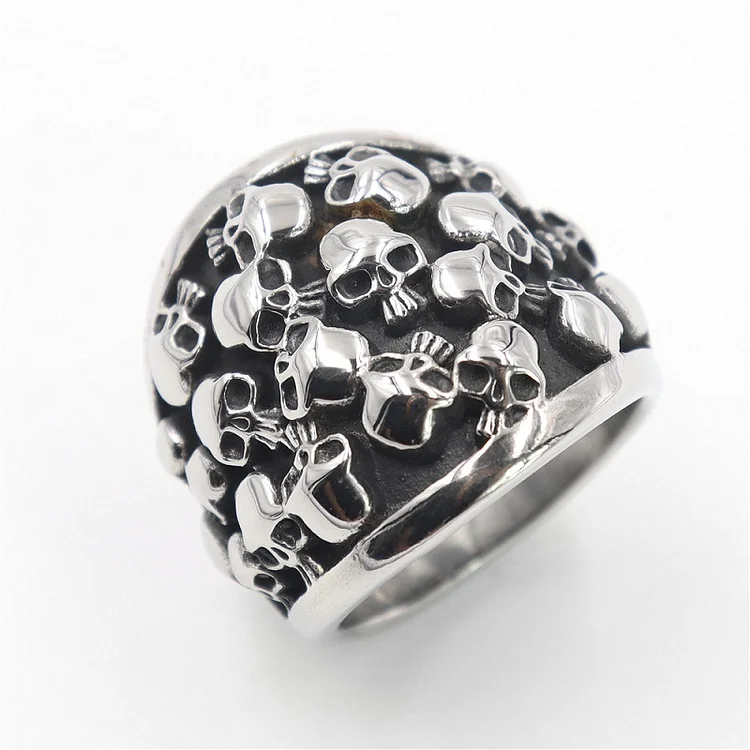 Wide face skull ring