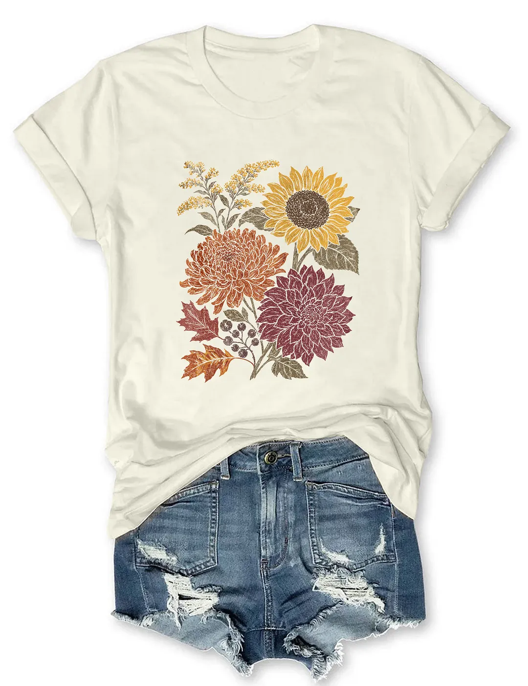 Fall Floral Sunflower Dahlia T-shirt