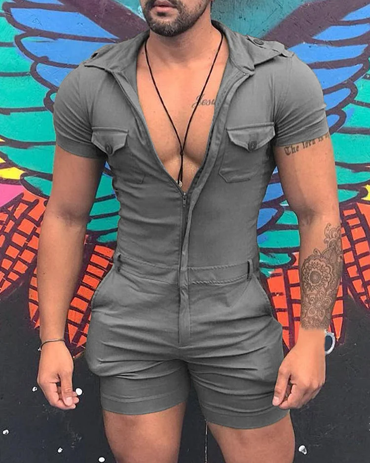 Zipper Shirt Jumpsuit