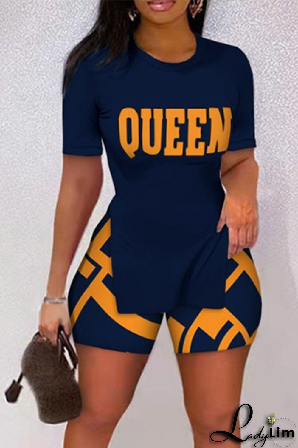 White Casual Print Patchwork Slit O Neck Short Sleeve Two Pieces