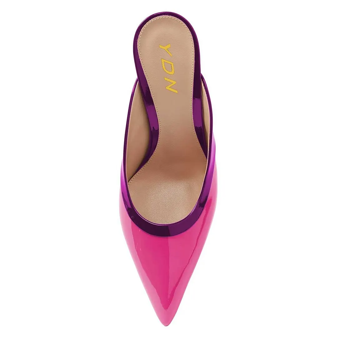Fuchsia Patent Leather Slip-On High Heel Mules with Pointed Toe