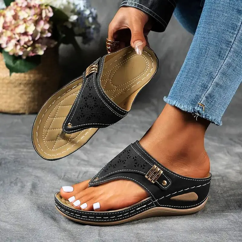 Women's Aurora Leather Strap Sandals &ndash; Cushioned Summer Comfort &ndash; Beige