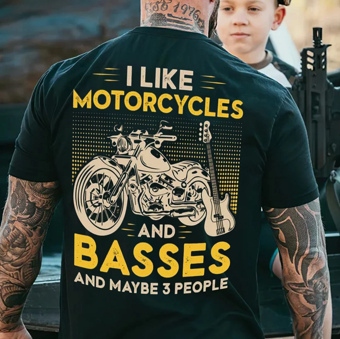 I LIKE MOTORCYCLES AND BASSED Motorcycle Print Men's T-shirt