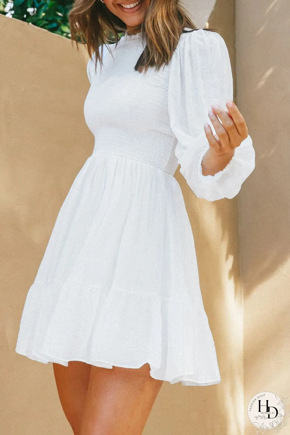 Fashion Solid Flounce O Neck Long Sleeve Dresses(11 Colors)