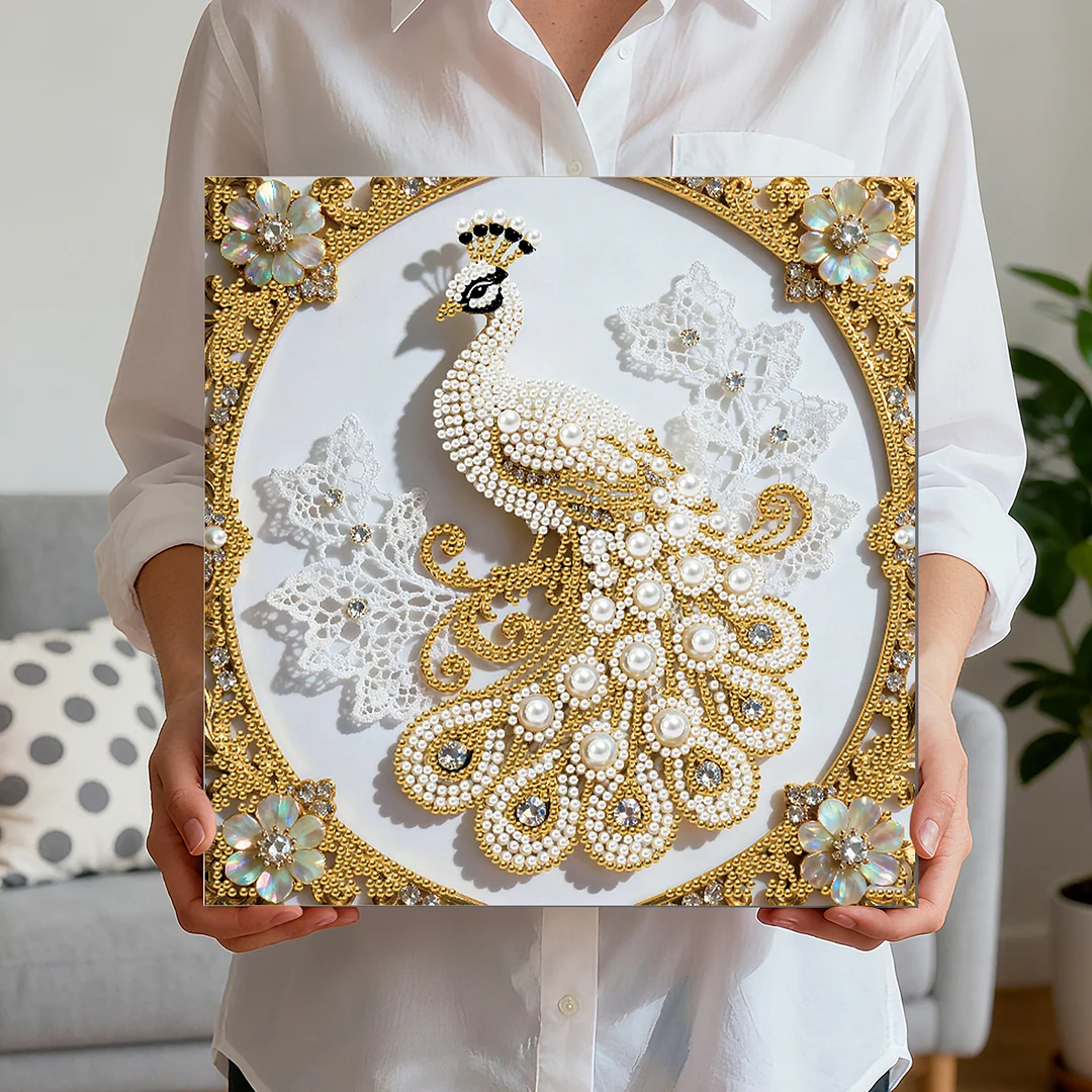 Peacock DIY Pearl Diamond Art Kit for Adults Home Decor 25x25cm With Frame