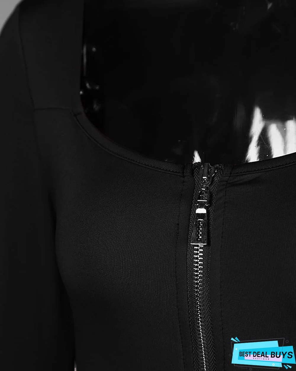 Sexy Zipper Up Split Bodycon Dress Black Dresses