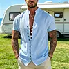 Linen Men's Short Sleeve Button-Up Shirt with Open Front Design for Summer Beach Wear by Inlyline