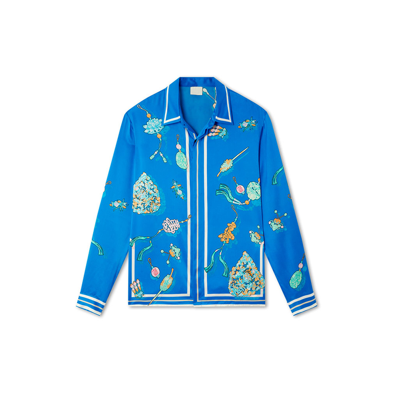 Loveciss®/ Long Sleeve Imperial Charms Mulberry Shirts In Blue