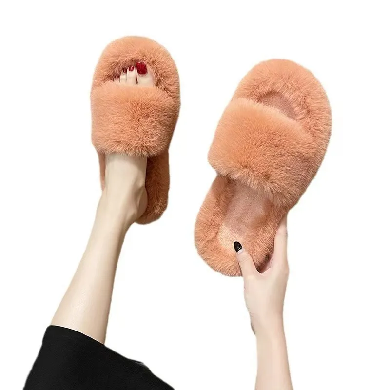 Breakj Breakj Hairy Slippers Women 2025 Autumn And Winter New Hairy Home Outside The Bottom Of The Wearing Plush Slippers