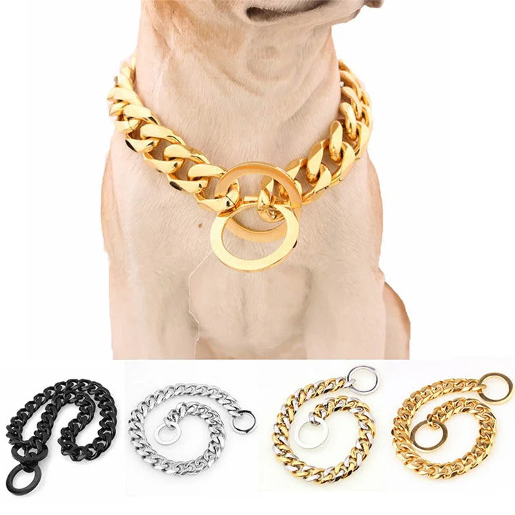 Cuban Link Dog Gold Chain Collar 15mm Thick (Adjustable)