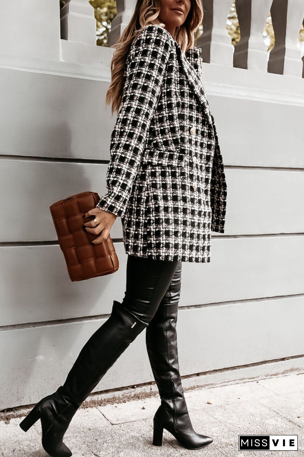 Fashion Street Plaid Turn-back Collar Outerwear(5 Colors)