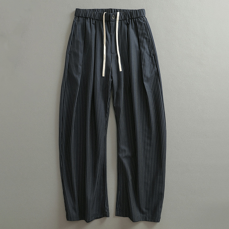 Men's Casual Pinstripe Elastic Waist Wide-Leg Trousers