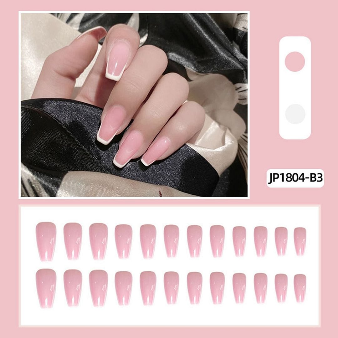 24pc Detachable Press On Nails Nude powder French white rim Coffin false nails Wearable Ballerina Fake Nails Full Cover Nail Tip