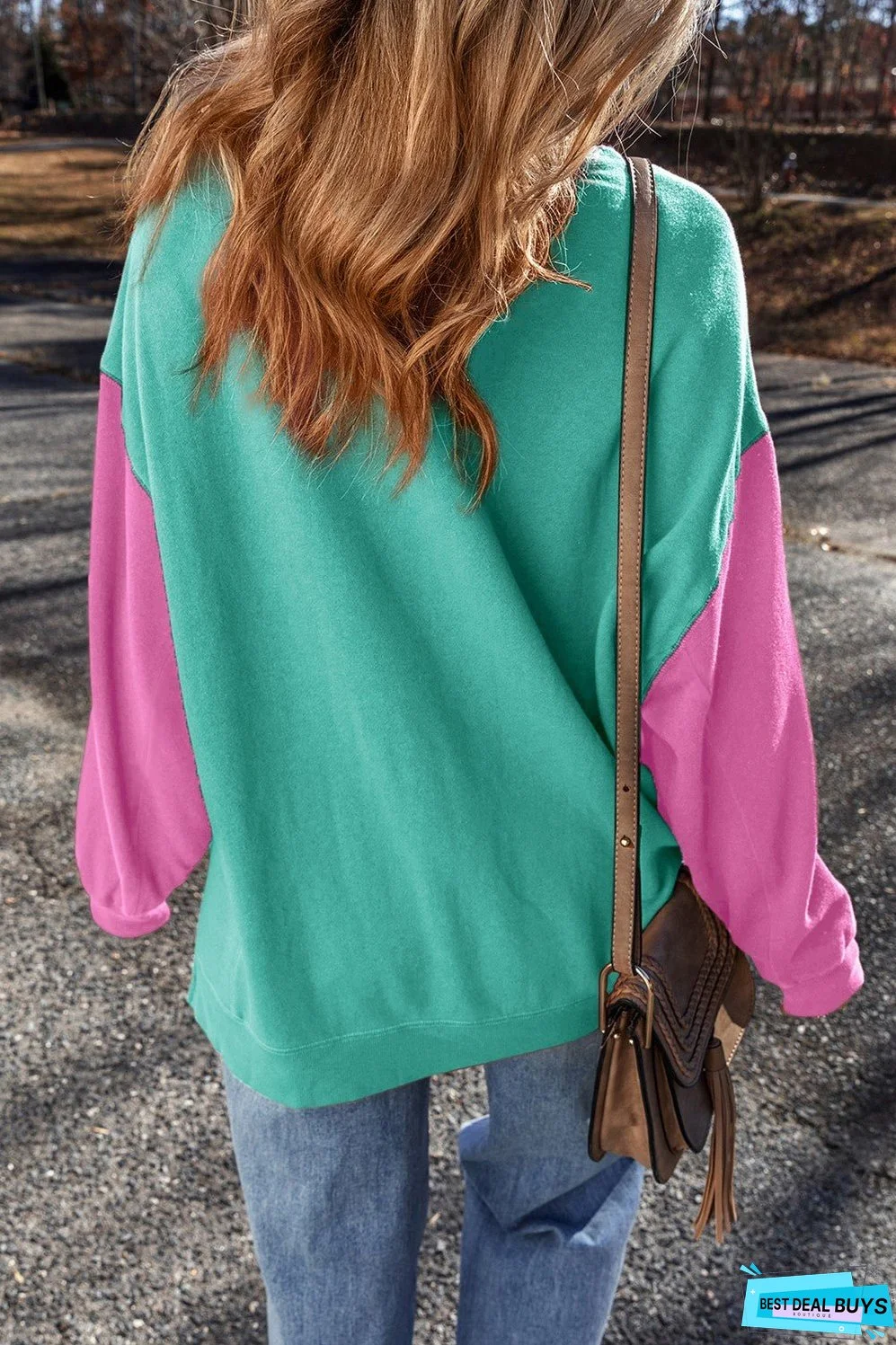 Contrast Round Neck Long Sleeve Sweatshirt