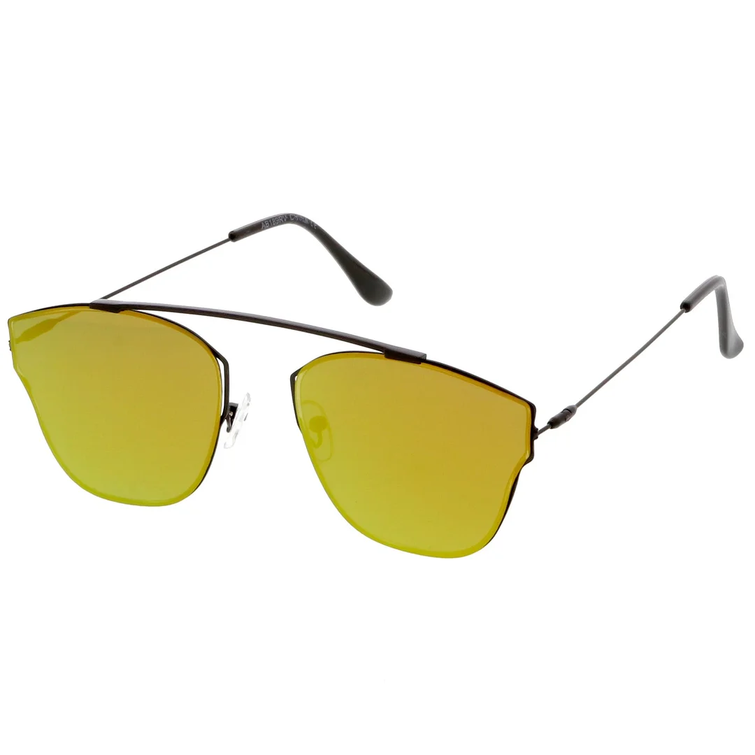 Modern Ultra Slim Metal Curved Crossbar Colored Mirror Flat Lens Pantos glasses 57mm