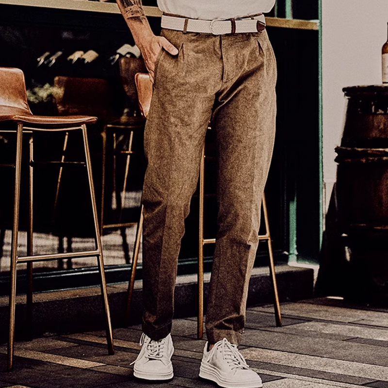 Vintage Khaki Distressed Sulfur Dyed Men's Casual Pants