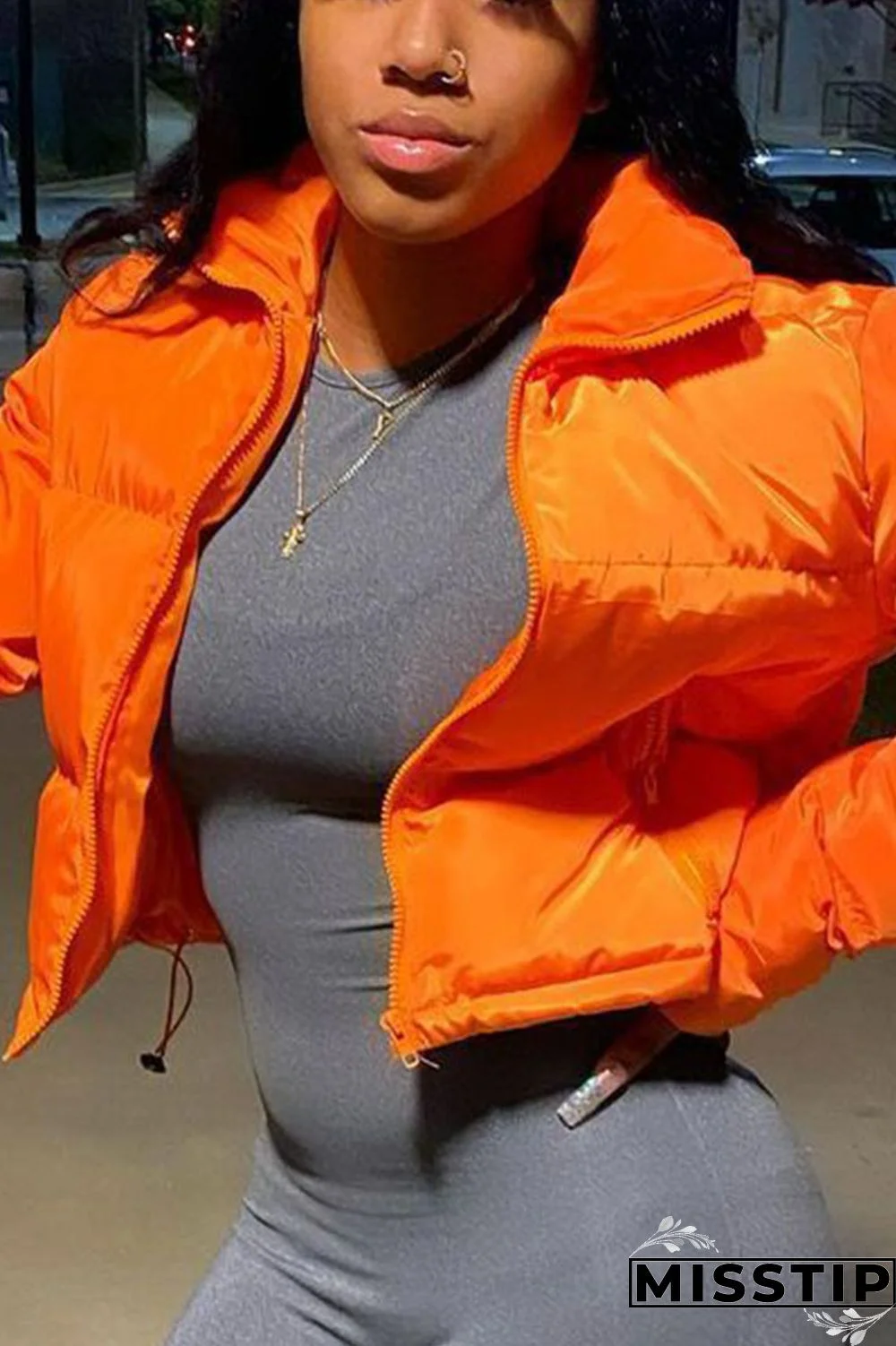 Black Street Solid Patchwork Without Belt Mandarin Collar Outerwear