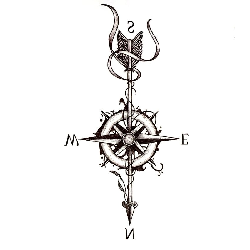 Compass Arrow Waterproof Temporary Tattoo Sticker Harajuku Arrow Tatouage temporaire Tattoo Body Art Henna Tatoo Stickers