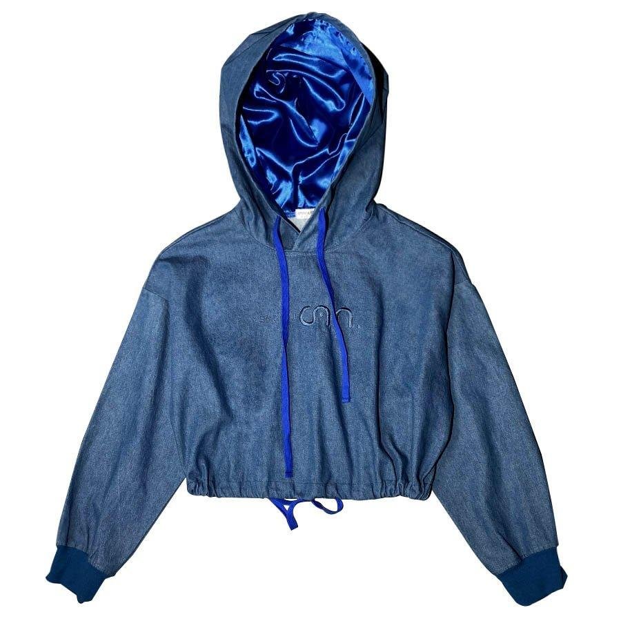 Fall Crop Satin Lined Hoodie-Denim