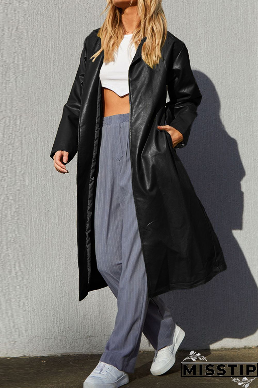 Black Elegant College Solid Solid Color Turn-back Collar Outerwear