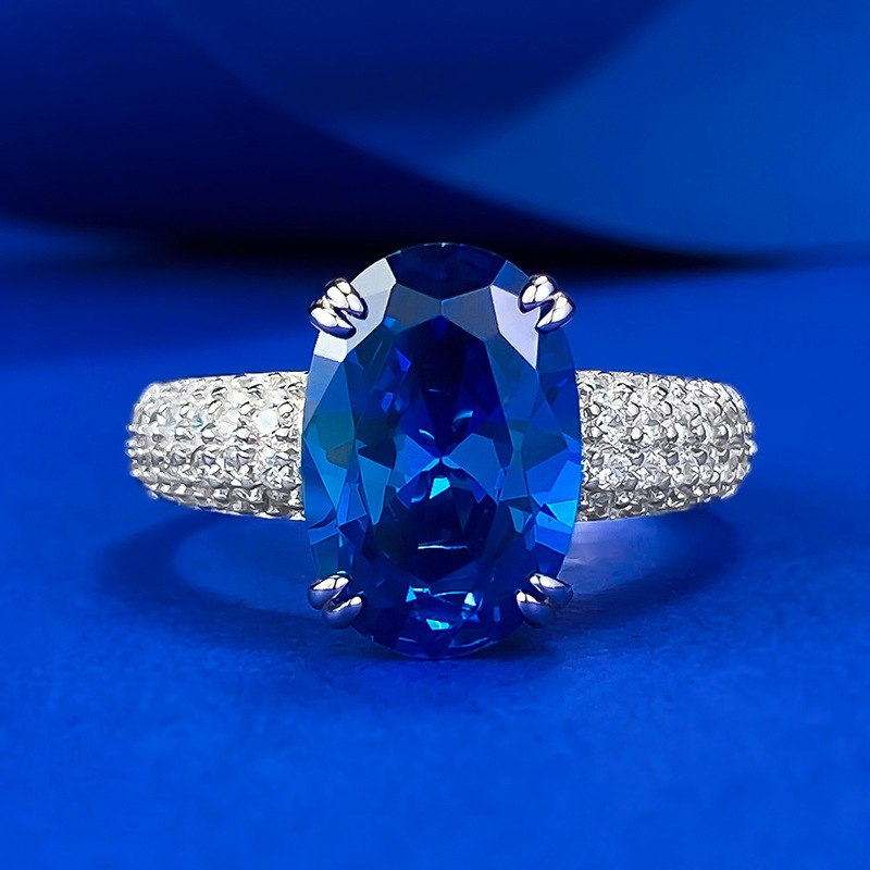 MIKAMU Jewelry Royal Blue 8x12 Oval Gemstone Ring for Women - Elegant S925 Silver, Perfect for Engagement and Everyday Wear