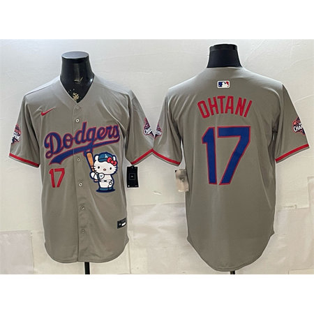 Youth Los Angeles Dodgers #17 Shohei Ohtani Grey Hello Kitty Night 2025 World Series Champions Patch Stitched Baseball Jersey