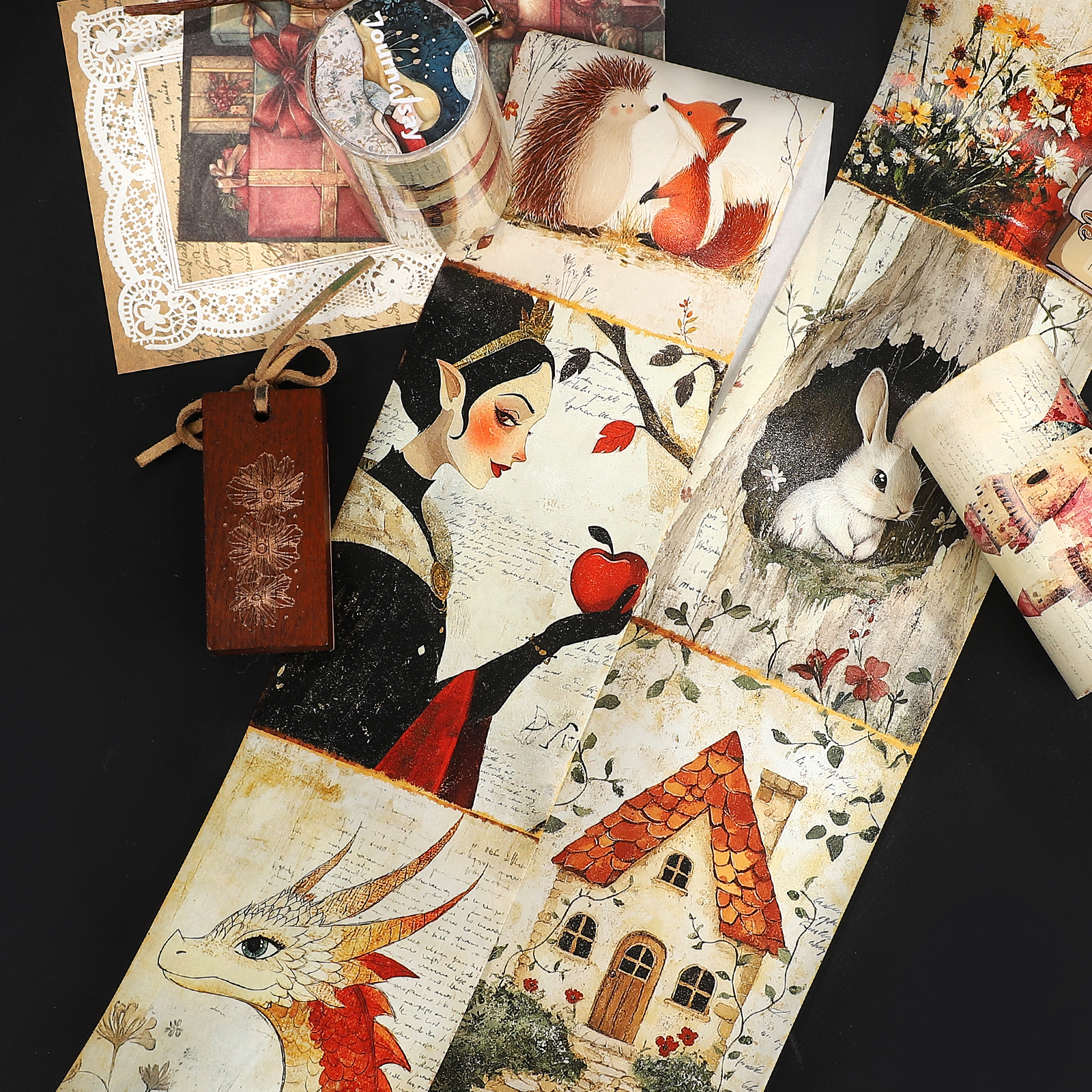 와시 테이프 - 80mm*205cm 빈티지 동화 성 꽃