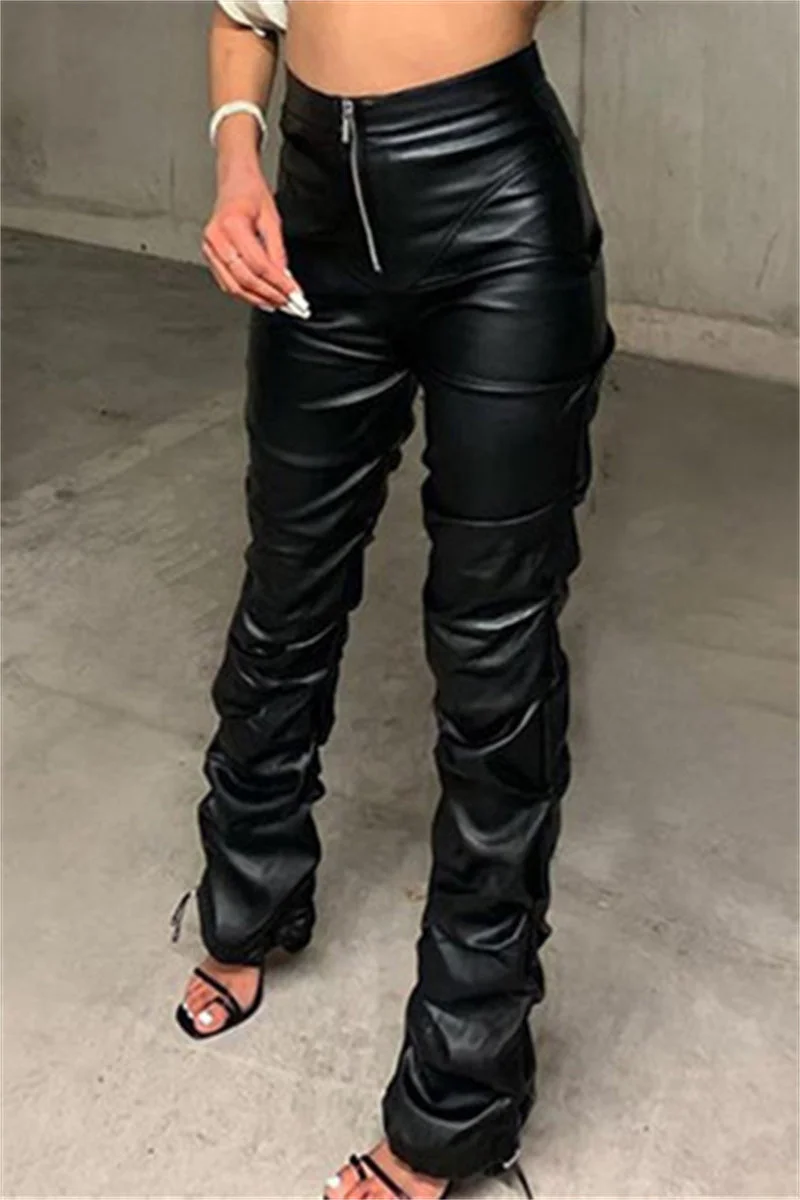 Fashion Casual Solid Split Joint Regular High Waist Trousers